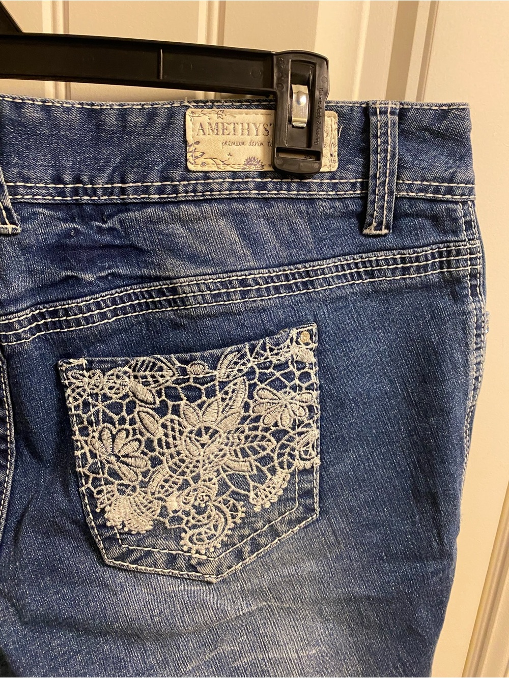 Amethyst Jeans 14 Shorts Bermuda Denim Stretch Blue Bling Rivets - Picture 6 of 10